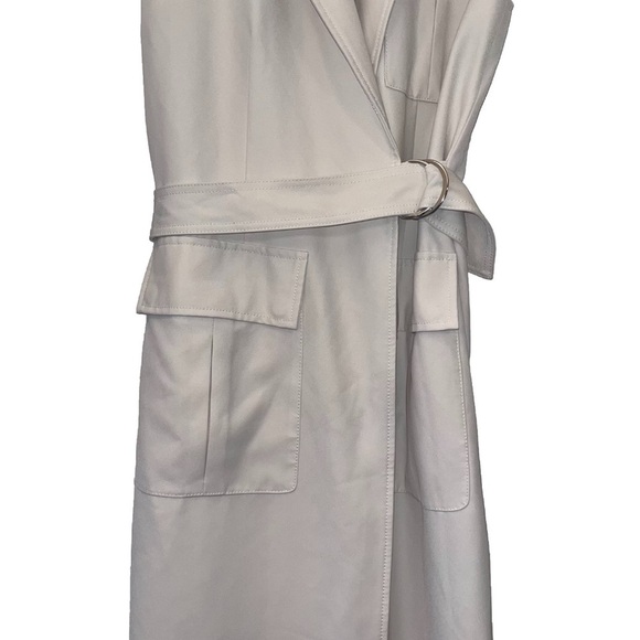 MARINA MASCONE vest long wrap cream white size small D-ring belt trench pockets - Picture 9 of 16